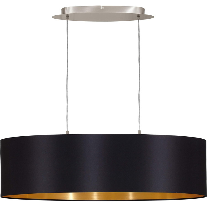 Підвісний світильник EGLO Maserlo, текстильний підвісний світильник на 2 полум'я, овальний підвісний світильник зі сталі та тканини, колір матовий нікель, чорний, золотий, цоколь E27, L 78 см Підвісний світильник, довжина 780 мм