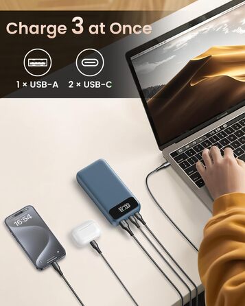 Швидкий зарядний пристрій 65 Вт, PD3.0 QC4.0, USB-C, для iPhone/планшета (синій), 20000mAh