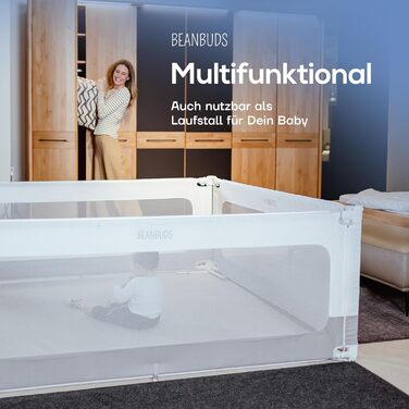 Бортик для ліжка BEANBUDS® захисний, 180 см - сірий. Захист від випадання для дитячого та дорослого ліжка (ламельний та бокспрінг). З ременями для кріплення.