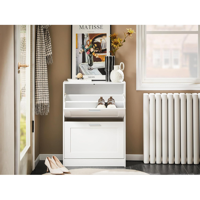 SoBuy FSR137-L-F: Взуттєва шафа/органайзер для взуття, 2 дверцята, 60x115x23 см (білий)