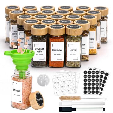Набір бамбукових контейнерів для спецій на 24 шт. (120 мл) з воронками та етикетками