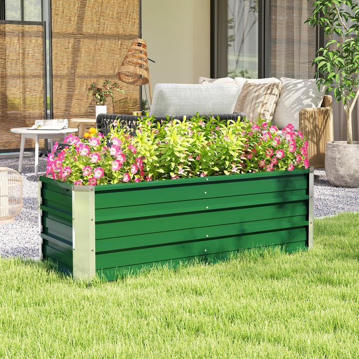 Outsunny Піднята грядка Сталева садова клумба з рукавичками 125x47x40см зеленого кольору для овочів та квітів