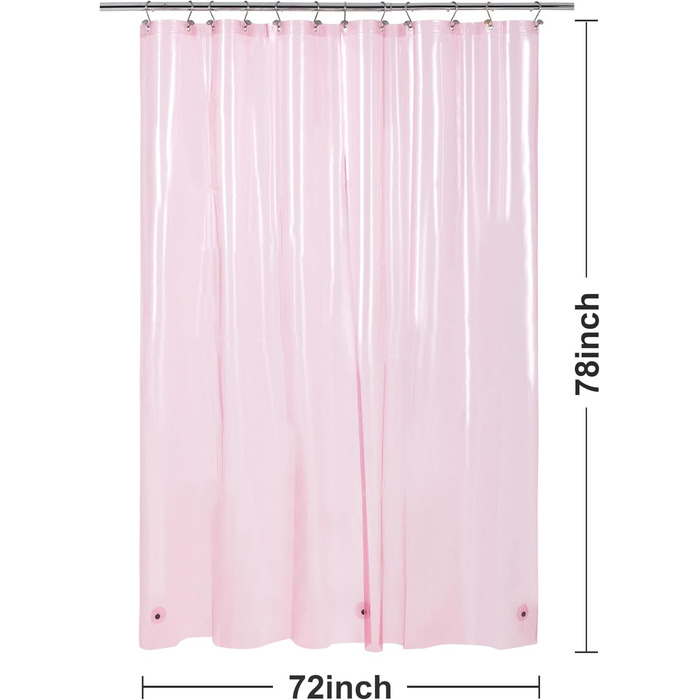 Душовий завіс Barossa Design, міцний, товстий, водонепроникний, з кільцями та магнітами, прозорий, 182.9 x 182.9 см, рожевий