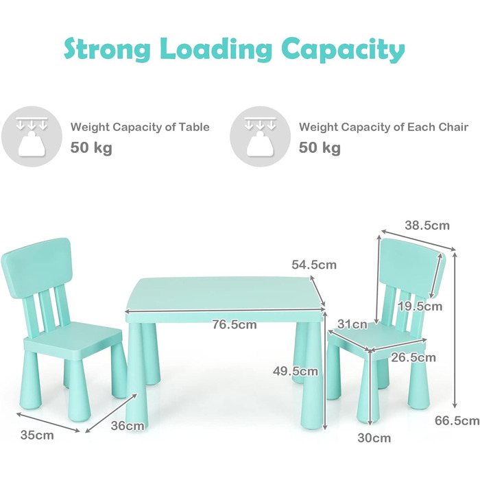 Дитячий стіл LIFEZEAL з 2 стільцями, симпатична пластикова дитяча група для сидіння, дитячі меблі зі спинкою та круглими краями, дитячий стіл та набір стільців для дівчаток та хлопчиків (зелений)