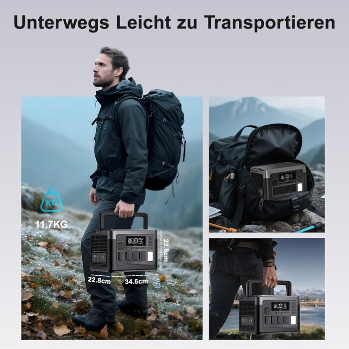 Портативна електростанція OUKITEL P1000E Plus 1024Wh LiFePO4 з сонячною панеллю, 4 виходи AC (3600W пік), 100W USB-C, UPS, для кемпінгу, RV, надзвичайних ситуацій