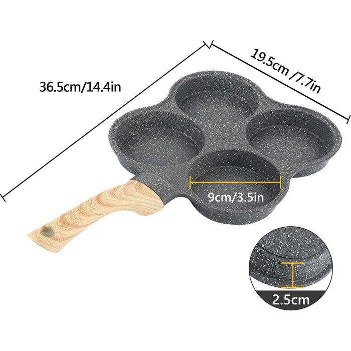 Сковорода для млинців і смажених яєць Jenngaoo з антипригарним покриттям з ручкою для 4 яєць, 2 шт. и