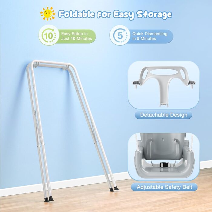 Дитяча гойдалка 2-в-1 з металевим каркасом, безпечний крісло-гойдалка для дому та вулиці (біла)