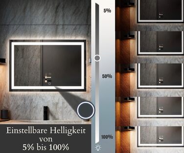 LED дзеркало для ванної кімнати з підсвічуванням, настінне, диммер, колір світла: теплий, холодний, нейтральний, сучасний дизайн, антизапар, енергозберігаюче, 50 x 120 см