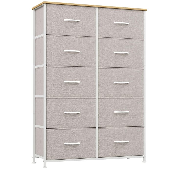 Тканинна комода Somdot з 8/10 висувними ящиками, білий (сірий), 30x80x114.5 см