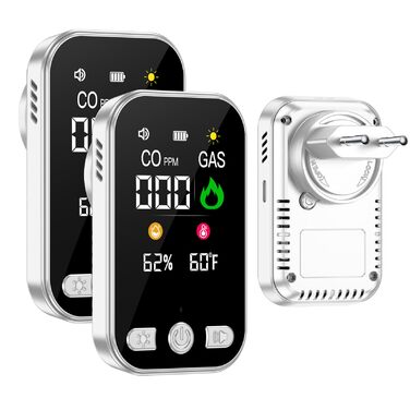 Датчик газу та CO 4-в-1 з розеткою для дому, 2 шт. (білий) - HD12 | Безпека та виявлення витоку газу