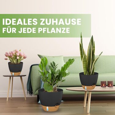 Набір горщиків для квітів ZMTECH 25 см з підставкою, 2 шт., чорний, самополив, пластик