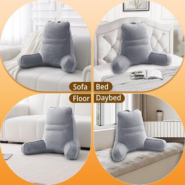 М'яке спинне крісло-подушка Sasttie для ліжка, рожеве (стандарт, темно-сірий) з кишенями та підлокітниками