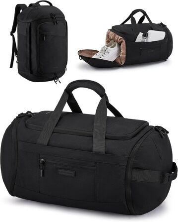 Спортивна сумка LOVEVOOK для жінок та чоловіків, велика сумка для тренувань та подорожей, 45L, з відділенням для взуття та мокрих речей, водонепроникна, з функцією рюкзака, чорна (51x28x32 см)