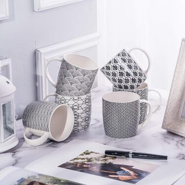 Набір чашок для кави та чаю, 6 шт., чорно-білий геометричний візерунок, кераміка