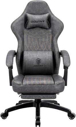 Ігрове крісло Dowinx з масажем, ергономічне, з підставкою для ніг, сіра PU шкіра