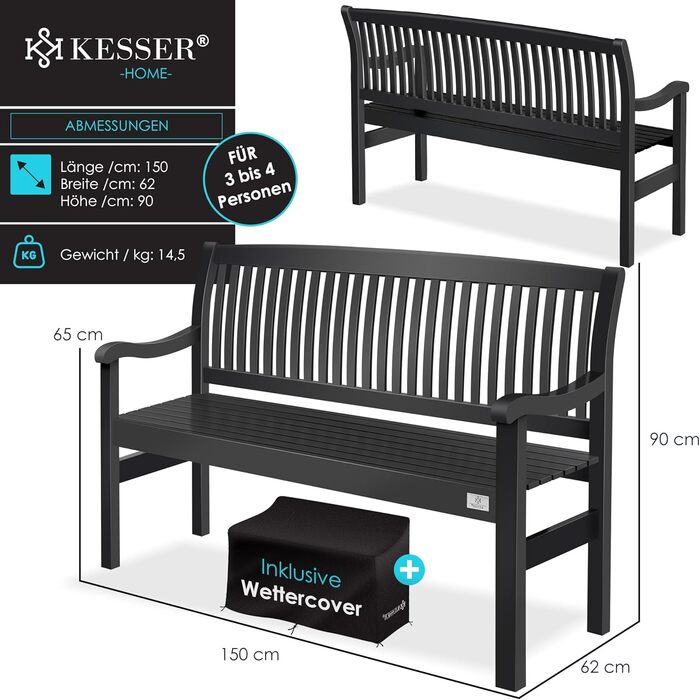 Садова лавка KESSER® дерев'яна для 3-4 осіб, анодований алюміній, стійка до погодних умов, 320 кг, з чохлом 150 см, антрацит