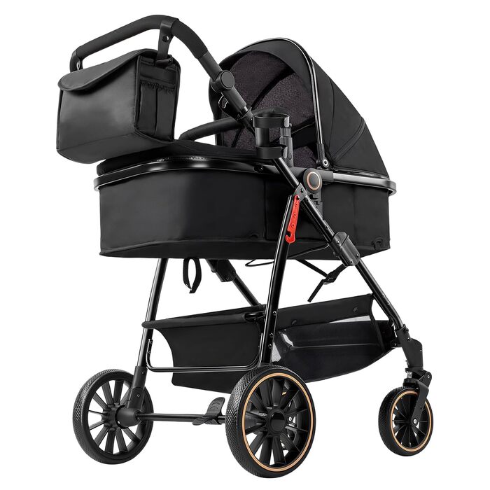 Дитяча коляска 3 в 1 PU-Leder, зручна багатофункціональна комбінована коляска, алюмінієва рама, комплект (L518 Khaki, V8 Black, V8 Model)