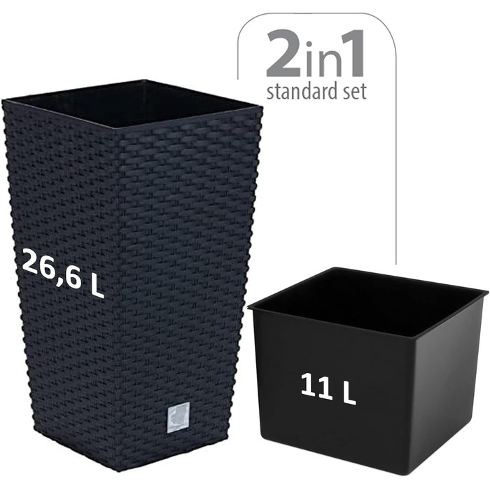 Пластиковий горщик Prosperplast з ротангу, 26.5 x 26.5 x 50 см, антрацит, для дому та саду