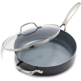 GreenPan Valencia Pro сковорода з нержавіючої сталі з антипригарним покриттям Hartelox, 28 см, 4,2 л, з кришкою, без PFAS, для індукційних плит, можна мити в посудомийній машині, можна використовувати в духовці, сіра
