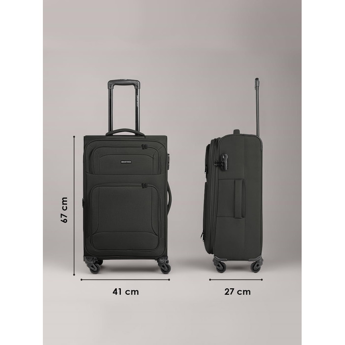 Набір валізак Smartbox 3-в-1 для жінок та чоловіків | Легкі та міцні валізи-ролики, якісний softcase, 4 колеса та кодовий замок | Розширювані валізи (Edition 04) (Чорний, валіза M (67 см) з можливістю розширення)