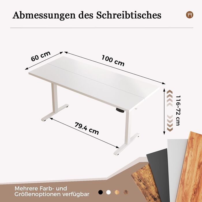 Регульований стіл Klicelor, електричний, стоячи/сидячи, офісний, з пам'яттю, 100 x 60 см, білий