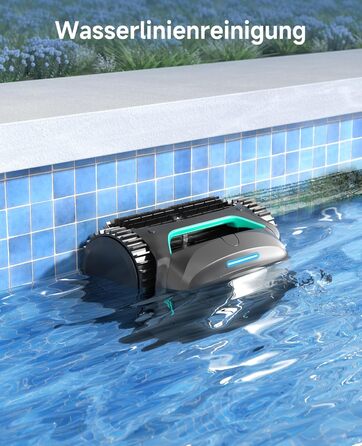 Робот-прибиральник для басейну WYBOT C2: акумуляторний, для вбудованих басейнів до 150㎡, подвійне фільтрування, 3-моторний, сильна тяга, підйом по стінах, очищення лінії води, 180 хв, керування через додаток (чорно-зелений-сірий)