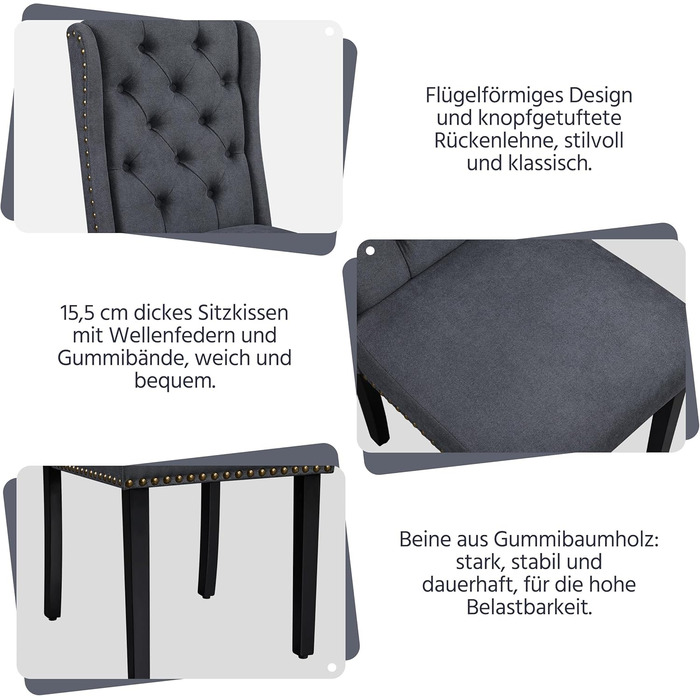 Набір кухонних стільців Yaheetech (6 шт.) з підлокітниками, сірий, до 140 кг