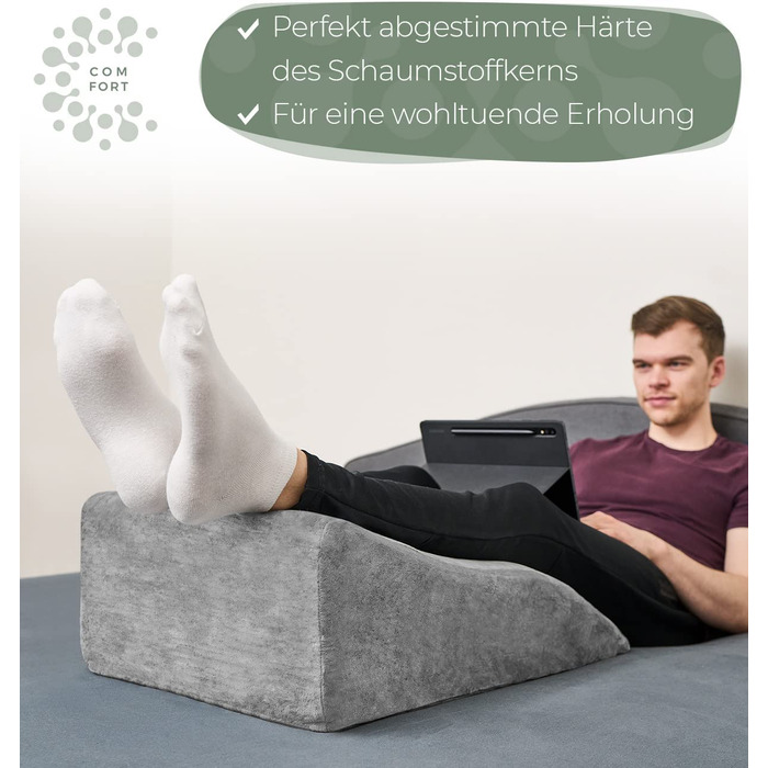 Подушка для ніг та колін: ергономічна підставка для підняття ніг, сіра. Ідеальна для лікування вен, лімфодренажу та підтримки ніг та колін