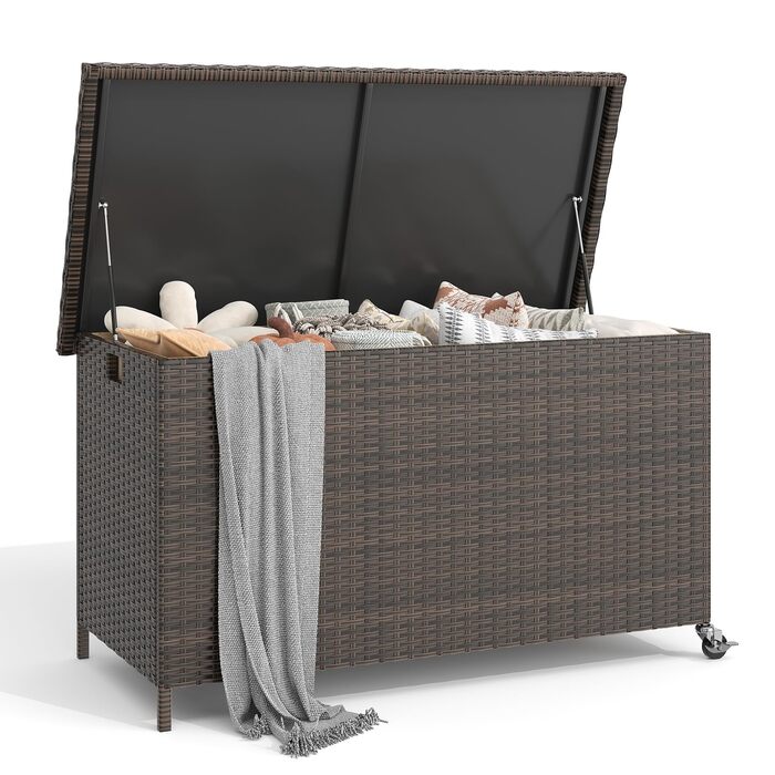 Водонепроникний ящик для зберігання Gartenbox з коліщатками 310л, коричневий 138x61 см для саду та балкону