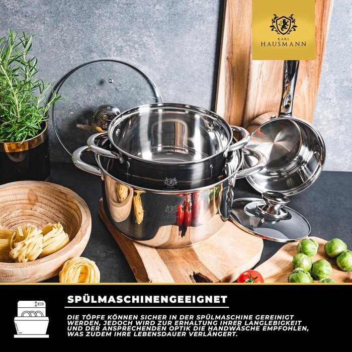 Набір каструль з нержавіючої сталі 3 шт. для всіх типів плит - каструлі з мірною шкалою, з кришкою з термостійкого скла