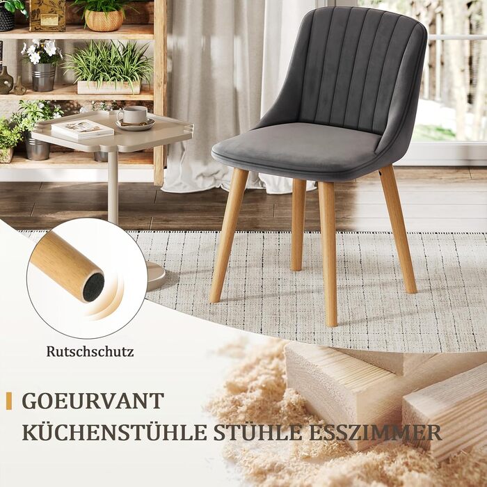 Набір обідніх стільців з дерев'яними ніжками, з м'яким сидінням, для кухні, вітальні, офісу (6 шт., темно-сірий)