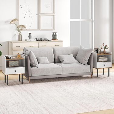 Набір приліжкових тумбочок COSTWAY з шухлядою та відкритою полицею, на ніч, для спальні, вітальні, 40,5 x 35 x 56 см, (2 шт., білий)