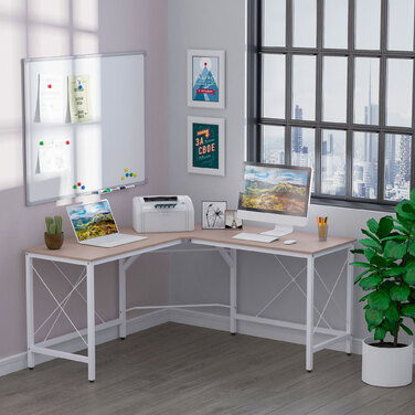 Кутовий стіл HOMCOM L-Desk 150x150x76см Кутовий стіл з МДФ в натуральному кольорі для домашнього офісу та навчання