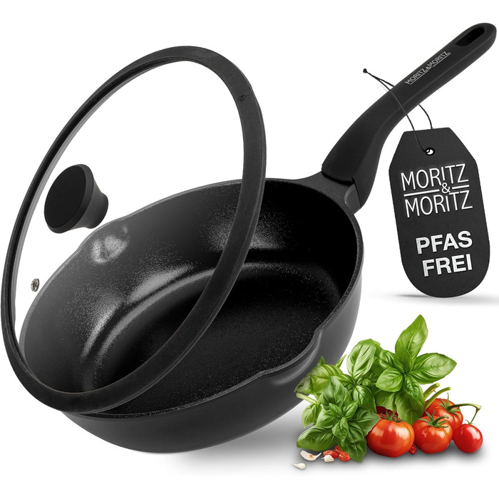 Сковорода Moritz & Moritz 26 см з кришкою Бежева - антипригарне покриття, Soft-Touch ручка, для смаження, тушкування та варіння на пару, підходить для всіх типів плит