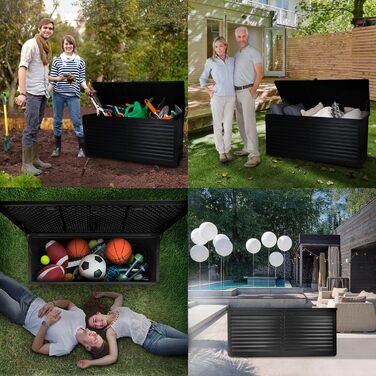 Універсальний садовий ящик-скриня Columba 490 л з кришкою - вуличний шафа, лавка зі зберіганням, контейнер для подушок, садовий будиночок, ящик для інструментів - чорний