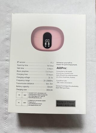 Бездротові навушники AOVOCE Bluetooth 5.3 з 4 мікрофонами ENC, LED, HiFi, 42h, IP7, Pink