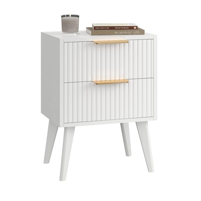 Журнальний столик з ротангу, дерев'яний приліжний столик з 2 висувними ящиками, декорованими ручною роботою з ротангу, бохо-столик, столик для вітальні/спальні з місцем для зберігання, для дому, природа, DECTG59Y (рефлений-білий)