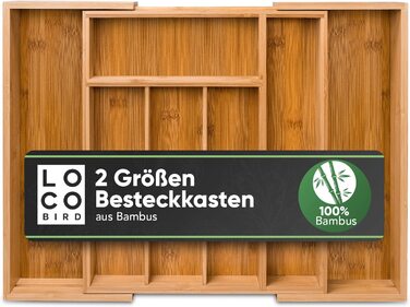Бамбуковий ящик для столових приладів Loco Bird-висувний до 5-7 відділень-29 x 33 см / 45,5 x 33 см-Вставка для столових приладів