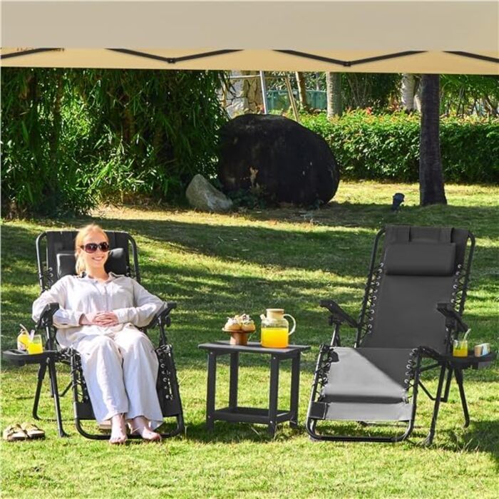 Розкішна садова лежанка Yaheetech з підголовником та тримачем для напоїв - розкладний лежак для відпочинку на вулиці