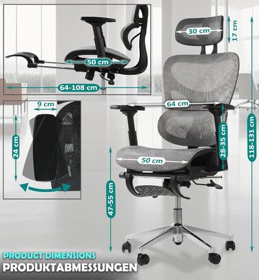 Офісне крісло Sesto Senso K80G Grey - ергономічне, з підніжкою, регульованою спинкою та підлокітниками