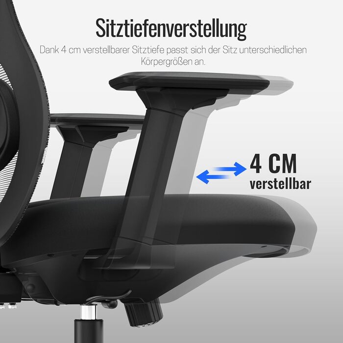 Yaasa Chair Plus: Ергономічне офісне крісло з підголівником, 2D-підтримкою попереку та 4D-підлокітниками. Переможець тесту! Чорний, до 150 кг.