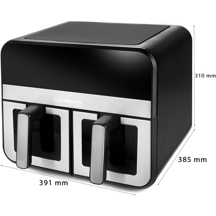 Фритюрниця повітряна LEHMANN XXL з 2 камерами (9л) - 13 програм, Touchscreen, антипригарне покриття