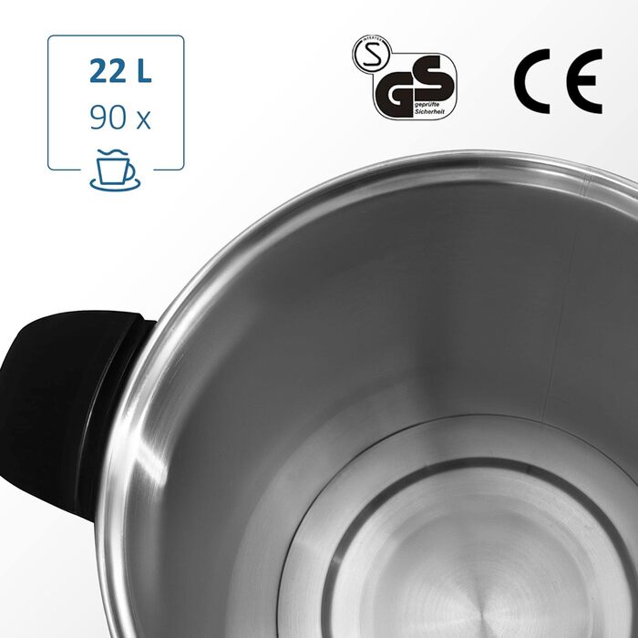 Глювайнер Ribelli 22L з нержавіючої сталі: дозатор гарячих напоїв, регулювання температури 30-100°C, також як пароварка