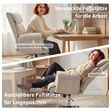 Офісний крісло з регулюванням нахилу та висоти, ергономічне крісло для роботи з підлокітниками та підніжкою, висока спинка, розміри 75 x 77 x 110-118 см, сірий