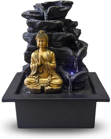Штучний фонтан для саду Zen Light Shira - чорний, з LED-підсвіткою та насосом, з штучного каміння