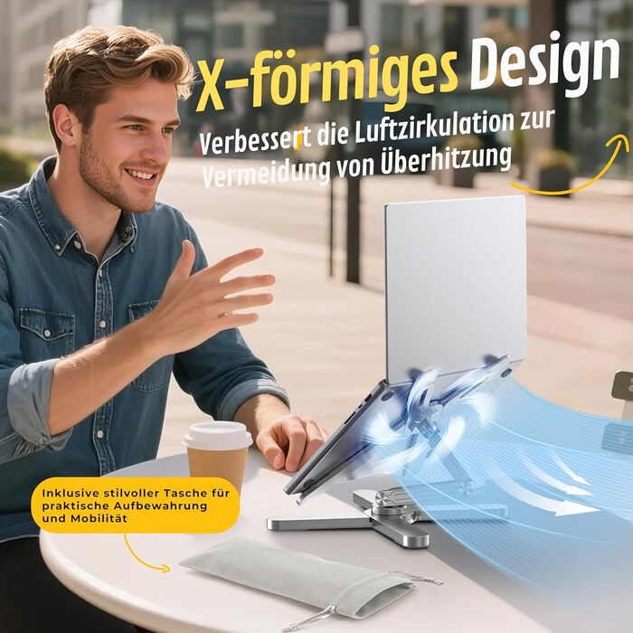 Підставка для ноутбука FoldWise X – алюміній, 360° обертання, регульована висота та кут нахилу – стабільна та портативна підставка для MacBook та комп'ютерів 11-18 дюймів (срібна)