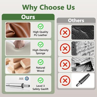 Крісло офісне Clatina Leder з підлокітниками, шкіряне, ергономічне, поворотне, регульоване по висоті, для дому та офісу, коричневе, 160 кг, 1 шт.