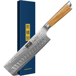 Японський ніж HOSHANHO з дамаської сталі 20 см, 67 шарів, кухонний ніж, надзвичайно гострий, з ергономічною ручкою оливкового кольору (16.5 см Nakirimesser)