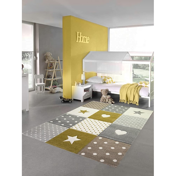 Килим-мрія для дитячої кімнати, ігровий килим і дитячий килим, дизайн у вигляді зірочок у формі серця, рожевий, білий, сірий Розмір (80 x 150 см, золотисто-кремовий, біло-сірий)