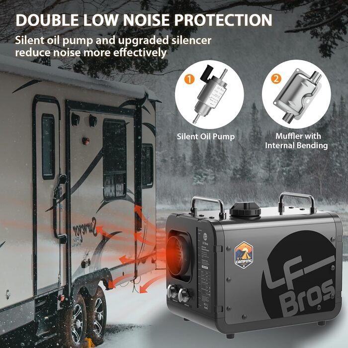 Дизельний опалювач LF Bros 5 кВт -12V/24V/220-240V з дистанційним керуванням та LCD-дисплеєм для гаража, майстерні, кемпінгу, автодому (білий)